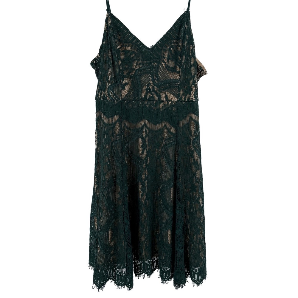 Soprano Womens Forest Green Floral Lace A-Line Mini‎ Dress Size L Sleeveless